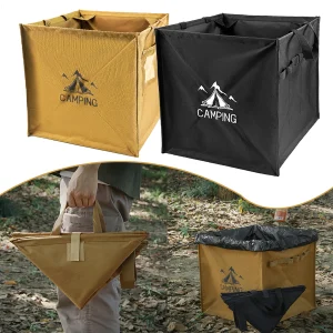 Large Capacity Portable Folding Trash Can 
with Rope Storage - Durable Oxford Fabric, Black