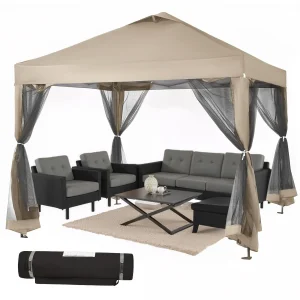 10x10 Pop Up Canopy with Mosquito Netting, Screen Tent with 4 Ropes, 8 Stakes, 4 Sandbags and Wheeled, Customized