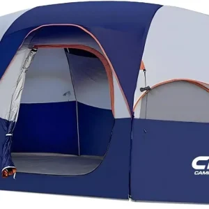8-Person Family Camping Tent, Waterproof Double Layer with 5 Mesh Windows and Room Divider, Portable Carry Bag Included